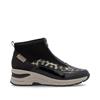 Rieker Front Zip Wedge Ankle Boot - Black Leopard